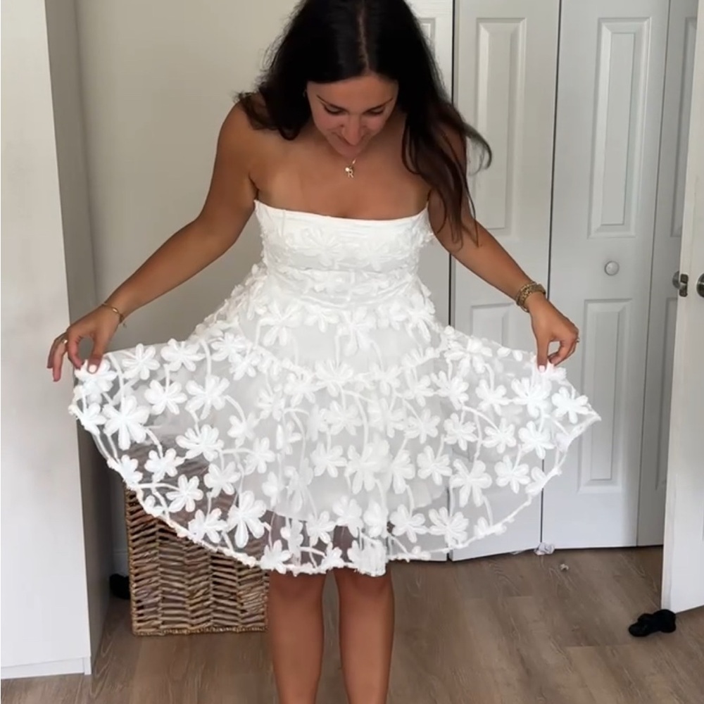 White SHOWPO Floral Strapless Dress